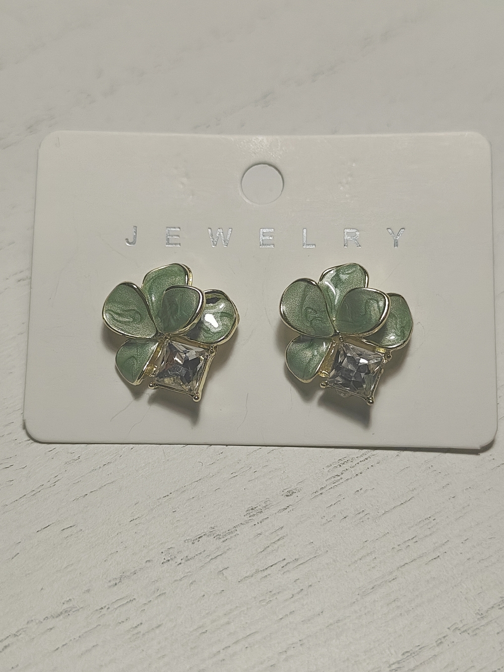 Green Floral Crystal Stud Earrings